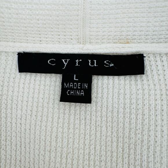 CYRUS Womens White Minimalist Relaxed Waffle Knit Open Cardigan Sweater Sz Large - Picture 5 of 8